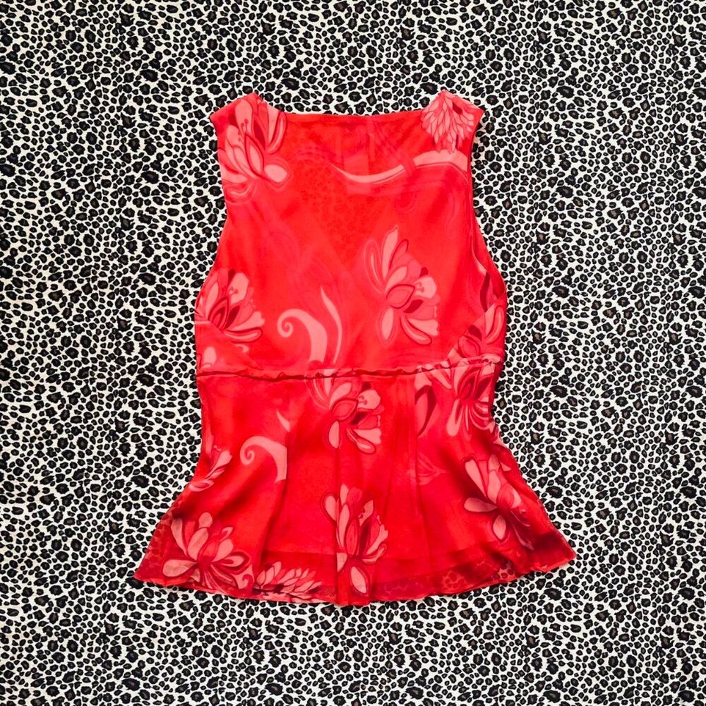 90s silk babydoll red floral top - Picture 2 of 7